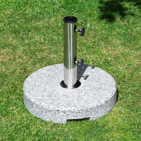 25kg Round Granite Garden Parasol Umbrella Base Weight Stainless Steel Pole (1/5)