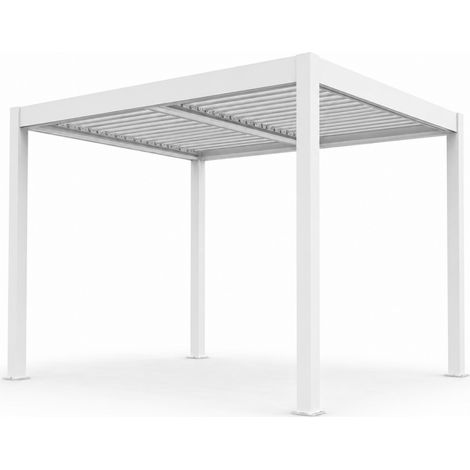 Pergola Bioclimatica 3x3 m in Alluminio Bianco a Lamelle Orientabili con Grondaia Antipioggia - Verdelook