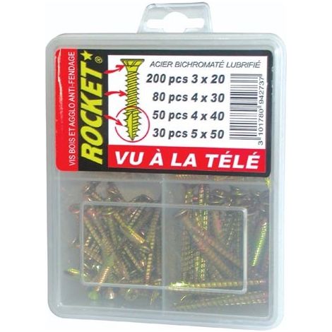 Vynex – Assortiment de 360 vis à bois tête fraisée PZ – Acier bichromaté lubrifié – Vissage rapide sans fendage – Pour bois tendre et aggloméré (1/5)