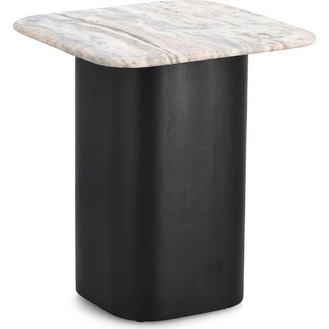 Tavolino leansder, piano in marmo, base in legno di mango, 40 x 40