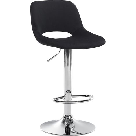 Taburete de bar trona x1 con reposapiés de terciopelo negro base de metal cromado 100004596