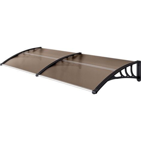 Outsunny Auvent de porte d'entrée, toit marquise de porte exterieur en polycarbonate et aluminium résistante toit abri protection contre la pluie et UV pour terrasse, balcon, 195 x 75 cm, marron (1/5)