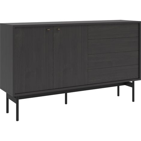 Selsey Olar - Sideboard 2-türig mit vier Schubladen, Holzoptik Esche Portland Schwarz, 154 cm (1/5)