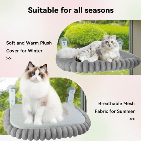 Amaca per gatti da finestra con 4 ventose, trespolo, cuccia imbottita, pieghevole, reversibile, struttura in acciaio robusto, supporta fino a 18 kg, taglia media, colore grigio - ALTRO (1/4)
