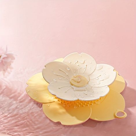 1/4 de couvercle de bonde à motif fleurs de cerisier avec protection anti-odeurs et étanchéité, tapis de sol, couvercle de bonde, bouchon de bonde anti-odeurs, couvercle de bonde de douche récupérateu (1/5)