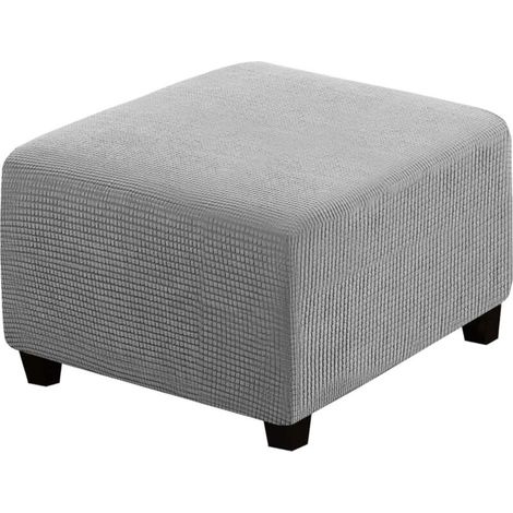 Housse de futon carrée, protection de meuble, avec bande élastique en bas, en tissu jacquard extensible à petits carrés (gris clair).