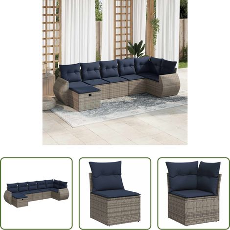 vidaXL Canapé en résine - Salon de jardin avec coussins 7 pcs gris résine tressée (1/5)