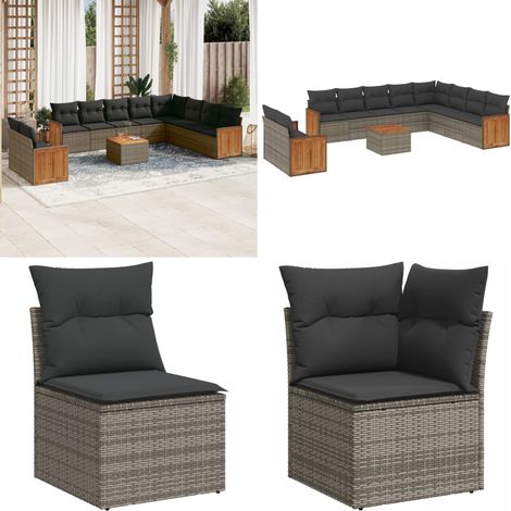 11-tlg. Garten-Sofagarnitur mit Kissen Grau Poly Rattan - Gartenmöbel Set - Esszimmergarnitur - Outdoor Möbel - Lounge Garnitur - Rattan Gartenmöbel - Home & Living (1/5)