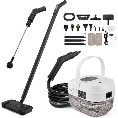 Limpiador a vapor portátil, 2500 W, depósito de 1,6 L, 3 bares, 105 °C, 18 accesorios, para suelos, cocinas y ventanas, color blanco. (1/5)