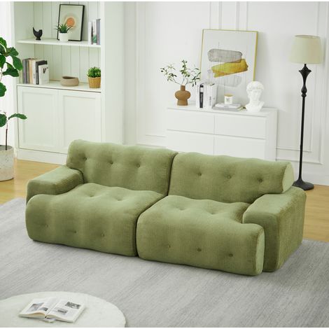 Sofá de 2 plazas Cloud de chenilla verde, 224 x 104 x 66 cm, sin montaje, REDOM (1/5)