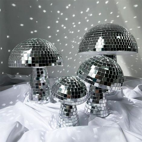Sphère disco champignon rétro pour fêtes, miroir décoratif de table, objet art maison, ornement bar, décoration vintage lumineuse (1/3)