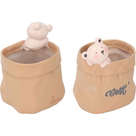 Resin Pencil Holder - Desk Decoration - Cute Animal in a Grocery Bag - Small Succulent Planter for Bedroom, Office Decoration, Housewarming Gift - (1/5)