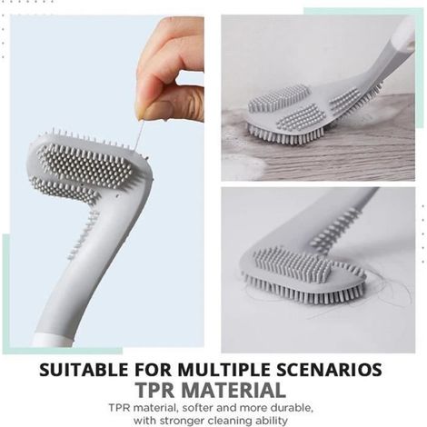 Brosse WC - Tête Triangulaire Sans Angle Mort - Manche Long en PP - Silicone TPR Hygiénique - Pour Nettoyage Profond des Toilettes - 1 Pièce (1/3)