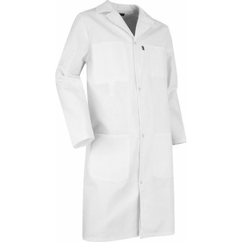 LMA – Blouse blanche de laboratoire 100% coton – Manches longues – Fermeture par pressions – Poches poitrine et latérales