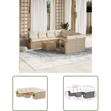 The Living Store 9-tlg. Garten-Sofagarnitur mit Kissen Beige Poly Rattan - Gartenmöbel Set - PE-Rattan Möbel - Outdoor Lounge - Esszimmergarnitur - Balkonmöbel (1/3)