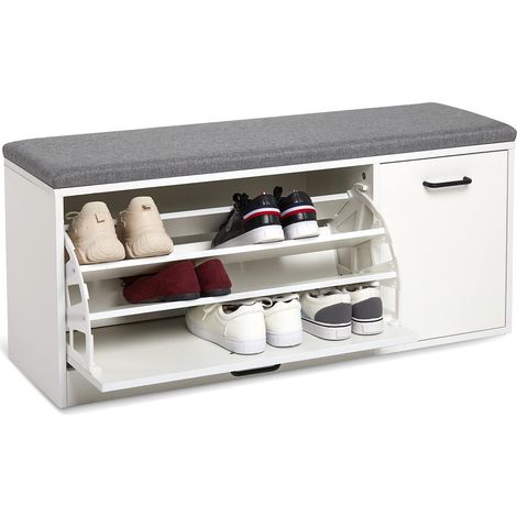 Mondeer Scarpiera Panca, Portascarpe con Cuscino Salvaspazio in Legno per Ingresso Corridoio, 100 x 30 x 46 cm (Bianco) (1/4)