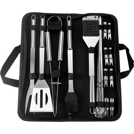 Ensemble d'Outils De Barbecue, 20PCS Barbecue Ustensiles en Acier Inoxydable pour Grillade avec Boîte de Rangement/Spatule/Fourchette/Pince/Brochettes et Pinceau pour Extérieur/Camping/Jardin, style 1 (1/5)