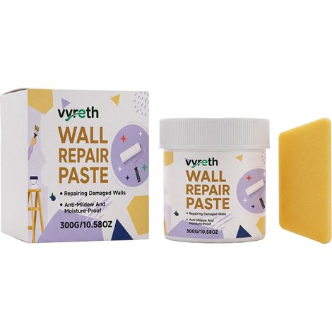 Pâte de Réparation Murale 300g,Enduit pour Murs avec Raclette, Rebouchage Fissures Trous, Anti-moisissure Imperméable, Séchage Stable, Peut être Peint (1/5)