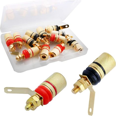 Lot de 12 Fiche Banane 4mm, Douille Haut-Parleur Plaqué Or, Borne Enceinte Rouge Et Noir, Pour Câblage Audio (1/5)