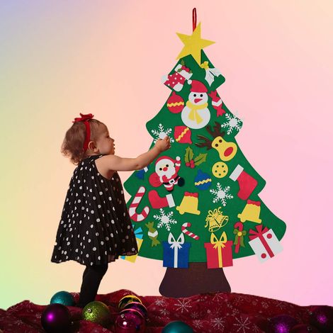 Kit de sapin de Noël en feutre avec 30 décorations détachables - Cadeau de Noël pour enfants - Décoration à suspendre sur une porte (1/4)