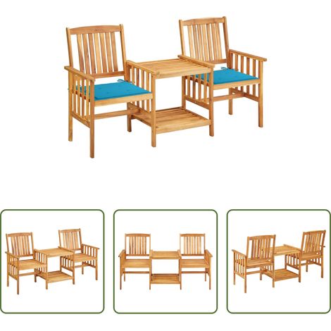vidaXL Jardin en bois -  Chaises de jardin avec table à thé et coussins Acacia solide (1/5)