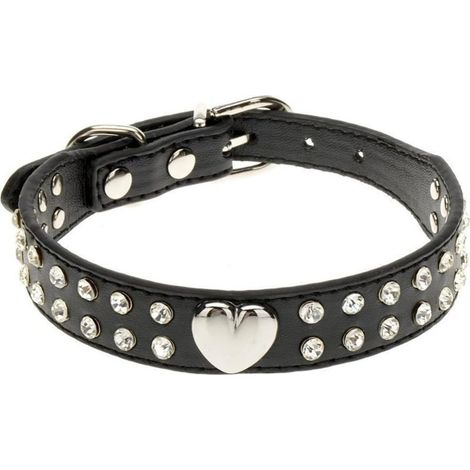 Collier pour animaux -Collier ajustable en strass scintillants -noir (1/5)
