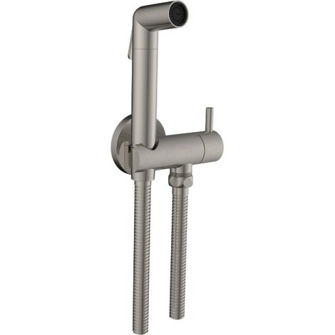 Paini France – Douchette pour robinet ronde en laiton gris acier – À gâchette avec flexible et support – Nettoyage précis et confortable