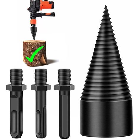 Electric Log Splitter,32mm Tapered Drill Bit Wood,Log Splitter,Wood Splitter Screw Cone With 3 Handles Wood Splitter,for Log Splitters for Wood Cutting (1/5)