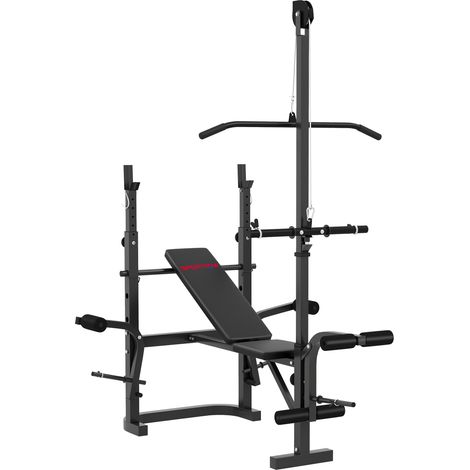 SPORTNOW Panca Pesi Inclinabile Piana con Rack Bilanciere, Panca Preacher Curl