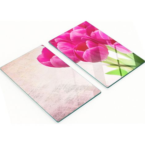 Tableros de vidrio elegantes y duraderos con estampado de tulipanes rosas, 2x30x52 cm.