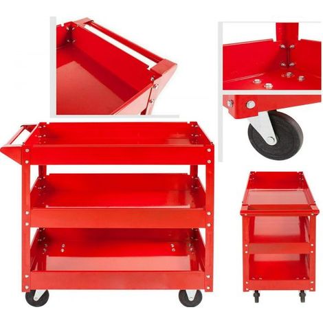 Carrello porta utensili 3 piani carrello attrezzi officina garage 4 ruote 2 fisse 2 girevoli (1/4)