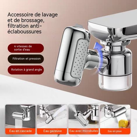 Robinet extensible cuivre filtre 4 modes eau, anti-éclaboussures lavabo et cuisine (1/4)