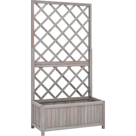 vidaXL Jardinera con enrejado gris 70x30x135 cm madera maciza de abeto (1/5)