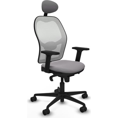 Jorquera sincro malla blanca similpiel gris brazos 2D base nailon cabecero fijo ruedas 65mm nailon (1/5)