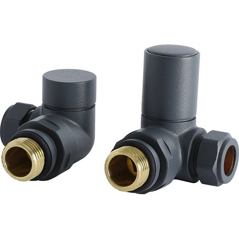 Milano 15mm Corner Heated Towel Rail Radiator Valves Pair - Anthracite (1/5)