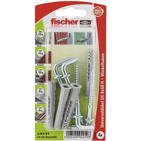 Fischer 4x Universaldübel UX 8x50 WH mit Winkelhaken - 94259