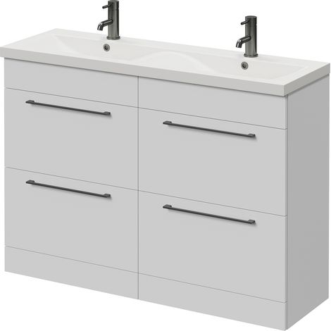 Napoli 390 Gloss White 1200mm 4 Drawer Vanity Unit with Double Glide Basins - 1200mm - Gunmetal Grey 320mm Handle