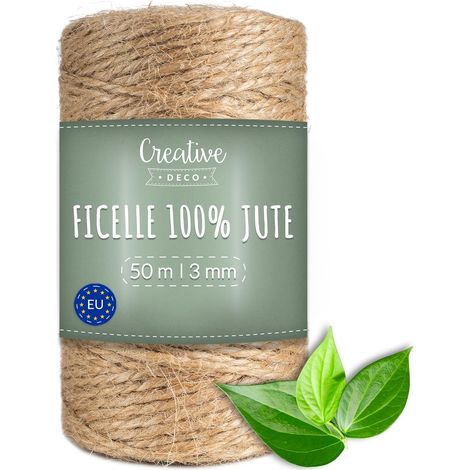 1 - Ficelle Jute - Cordelette Naturelle - Résistante 3mm - Jardinage Bricolage Décoration Mariage Champêtre - Couleur Naturelle - 50m (1/5)