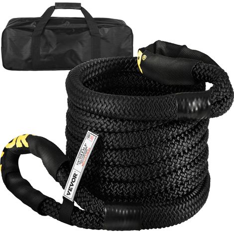 VEVOR 7/8" x 31.5' Kinetic Recovery Rope, 29,300 lbs, Heavy Duty Nylon Double Braided Kinetic Energy Rope with Loops and Protective Sleeves, for Truck Off-Road, Carry Bag Included, Black (1/5)