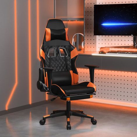 vidaXL Chaise de jeu avec repose-pied Noir et orange Similicuir (1/5)