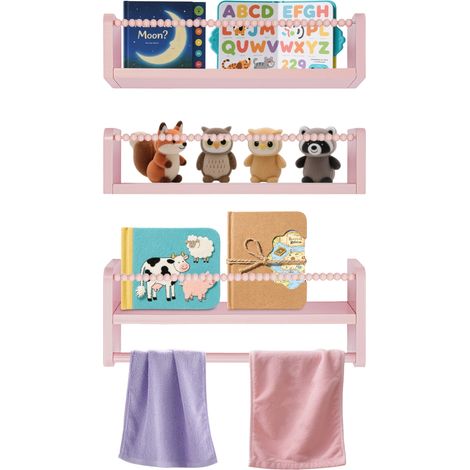 Holz Bücherregal, Kinder Regale mit Holz Perlen Design, Wandaufbewahrung Regal für Kinder, Badezimmer, Wohnzimmer (1/5)