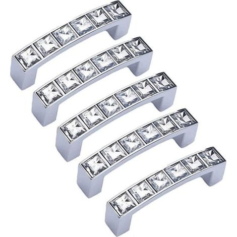 Poignées de tiroir en forme de diamant, poignées de meuble en cristal transparent strass, convenant aux coiffeuses, armoires, meubles et cuisines. (1/4)