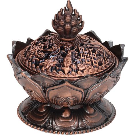 Brûleur d'encens vintage en forme de lotus, porte-encens en alliage métallique en forme de fleur pour la décoration intérieure, bronze antique. (1/5)
