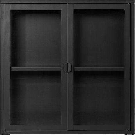 Vetrina Brisbane a muro con 2 ante in vetro, acciaio nero 80×18×80 cm