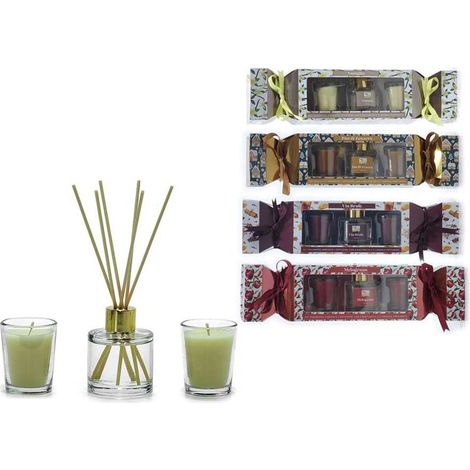 TrAdE Shop Traesio - Set Fragranza Ambiente Diffusore Con 6 Bastoncini 2 Candele Profumate Casa Centrotavola - (1/5)