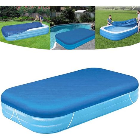 305 x 183 cm, aufblasbare Poolabdeckung für rechteckige Pools, mit integriertem Gummizug, staub- und regendicht, faltbar, blau (1/5)