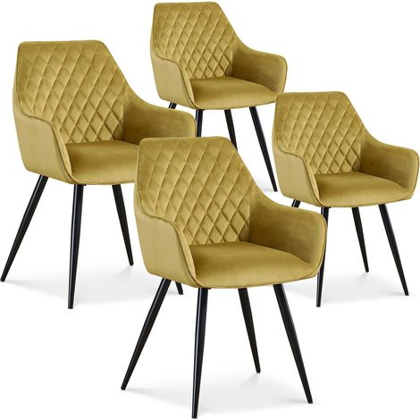 Lot de 4 chaises Victoria en velours jaune moutarde pieds noir (1/2)
