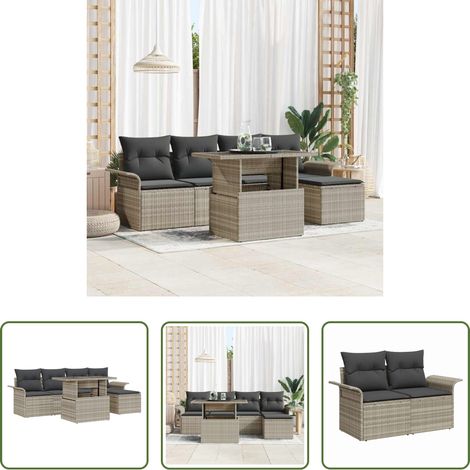 Mobilier extérieur - Ensemble de canapé de jardin 6 pcs Gris clair Poly rotin (1/5)