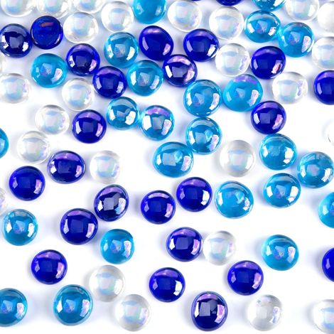 Lot de 120 cabochons en verre irisés - Bleu - Pierres décoratives blanches - Pierres plates irisées - Décoration de mosaïque (1/5)