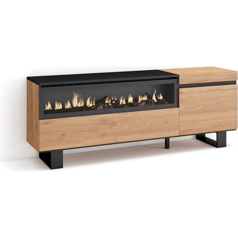 Skraut Home Mobile TV Soggiorno Ampio spazio a disposizione 150x57x35cm Per TV fino a 65" Camino elettrico Design industriale Stile moderno Rovere e nero (1/5)
